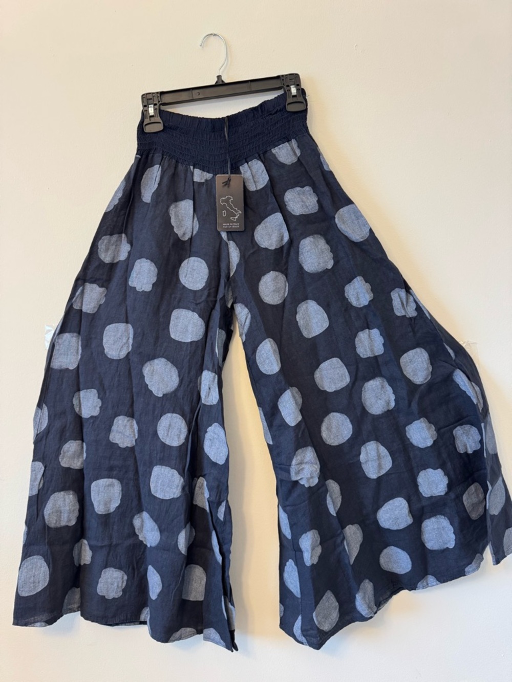 Bella Amore Linen Wide Leg Polka Dot Pants Navy/Gray S/M – NWT